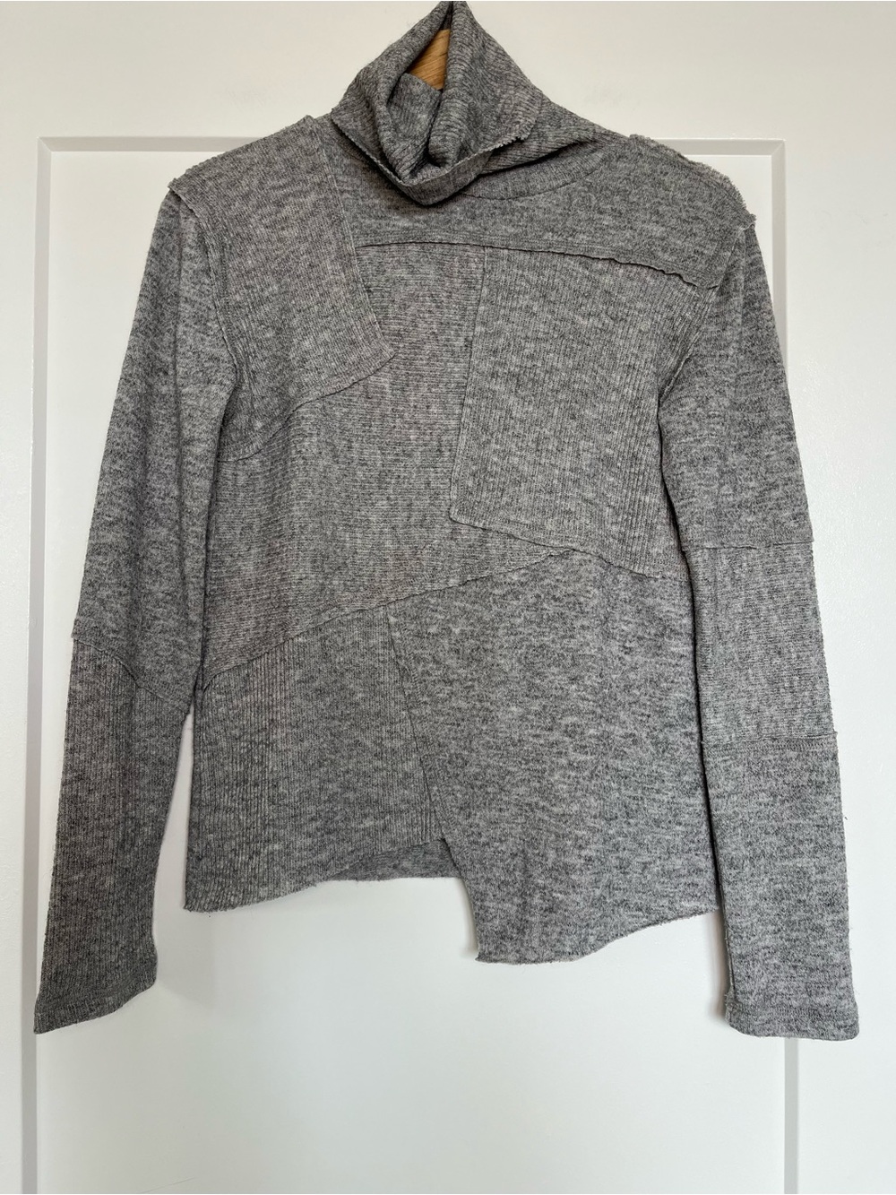 J.O.A. Los Angeles Gray Patchwork Asymmetrical Turtleneck Sweater Medium